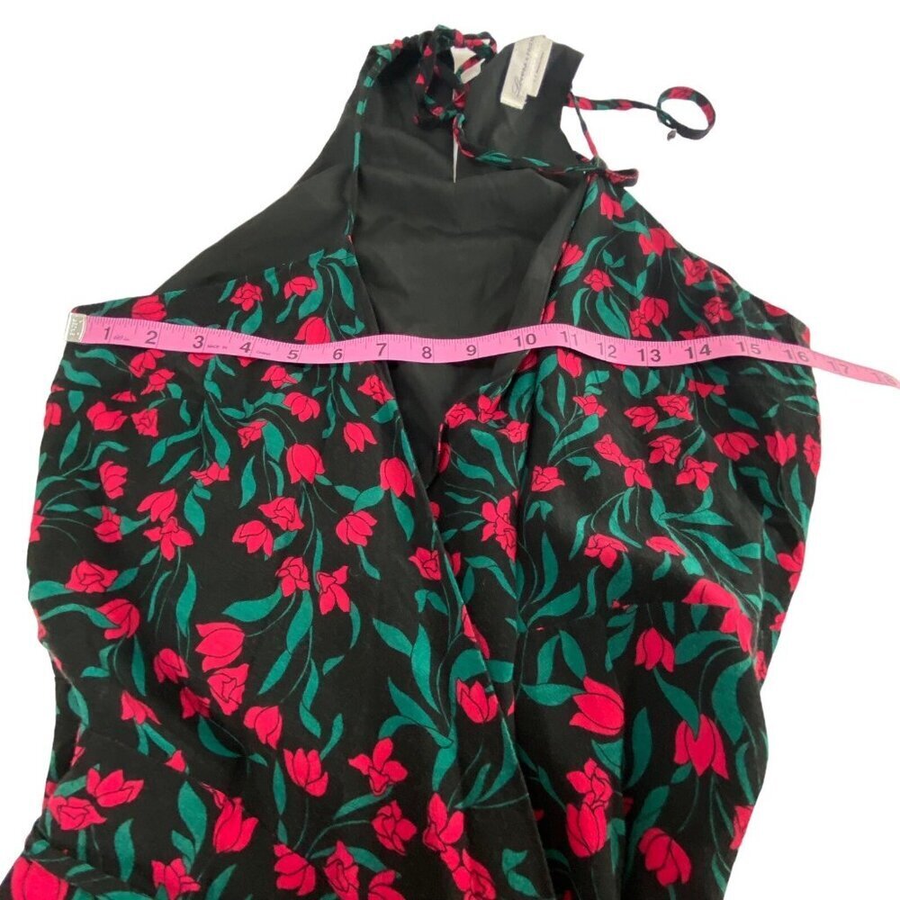 LOVERS + FRIENDS Women Rose Print Gigi‎ Wrap Mini Dress Sz L Black Red 62-9 - Picture 8 of 14